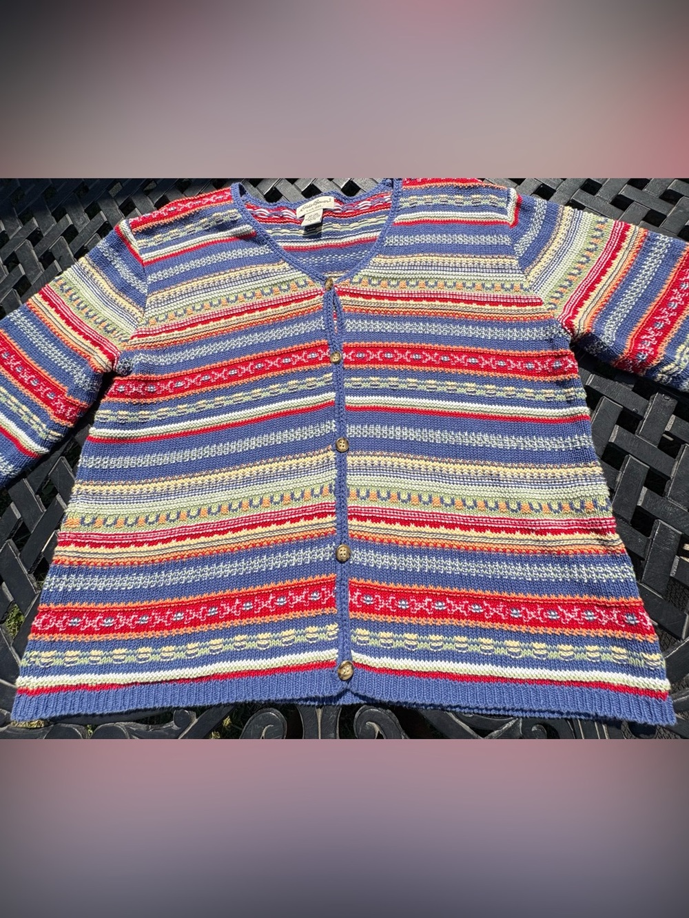 Eddie Bauer 90’s Knit Grandma Cottagecore Rainbow Cardigan Pm